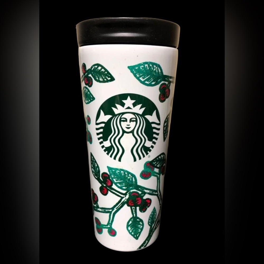 STARBUCKS Coffee Tea Refill Tumbler Holiday Holly Travel Mug January 2017 16 oz.